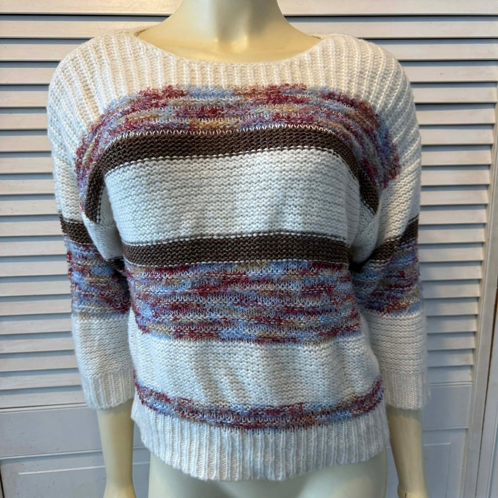 Women's A.U.W Off-White Striped Crew Neck Sweater M